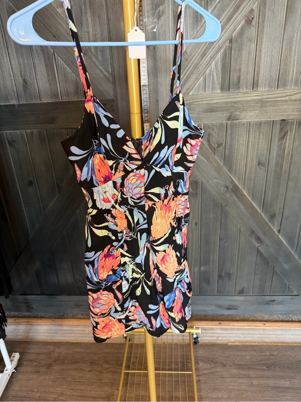 Flying Tomato Black Floral Spaghetti Strap Romper